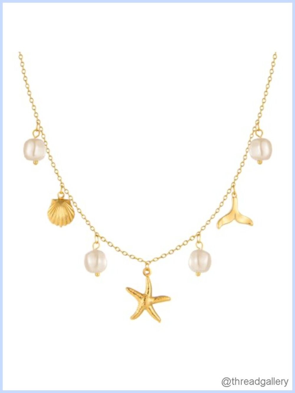 14k Gold Plated Pearl Starfish Seashell Charm Choker Necklace
